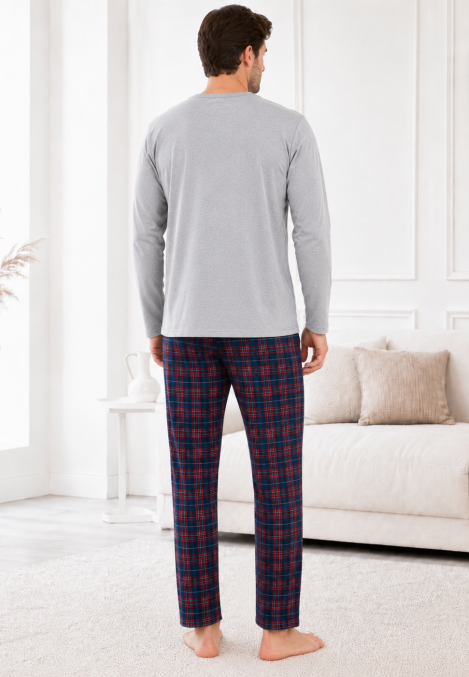 Pijama barbati Serena cu maneca lunga si pantalon lung-Gri,Engros